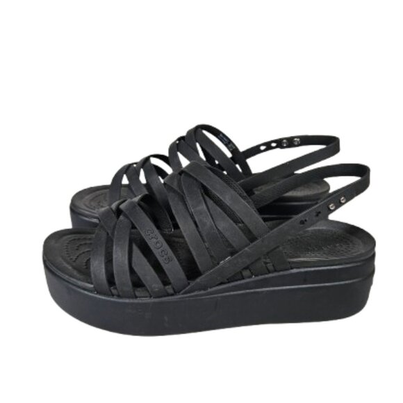 Crocs Lite Ride Brooklyn black strappy low wedge sandals platform women's size 8 - Picture 1 of 8